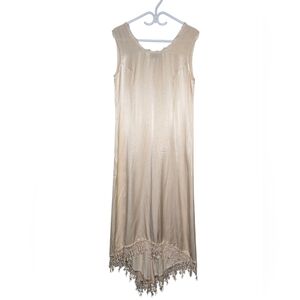 Vintage 90s Champagne Rayon Slip Dress Lace Hem Made USA Margot Lee Size M